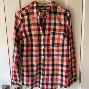 Old Navy Cream/Brown/Red/Orange Gingham Button Down Shirt Size M